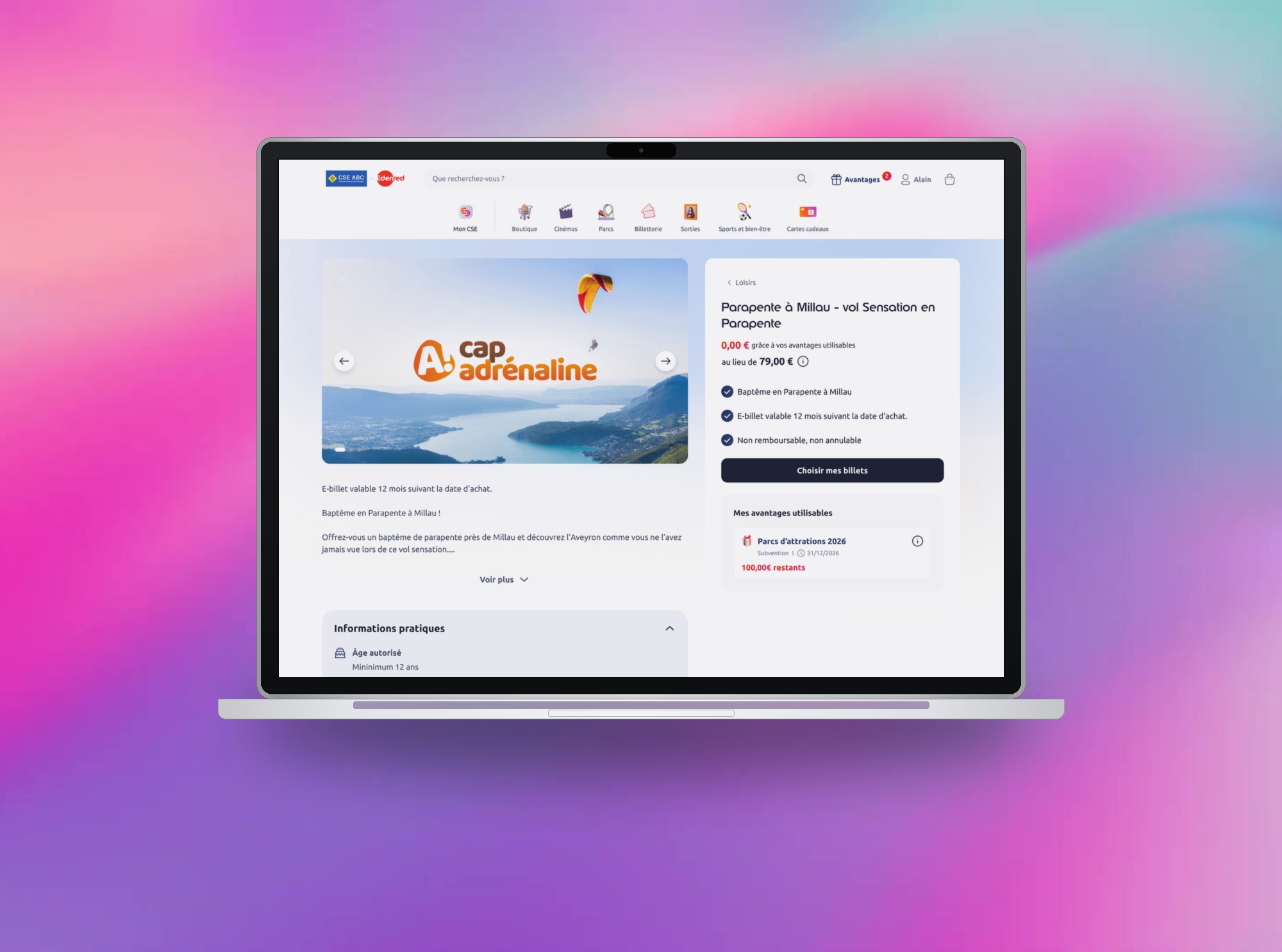 Fiche produit d'une activité de loisirs