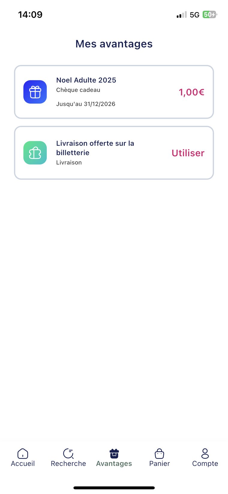 Ancien écran Mes avantages, avant la refonte