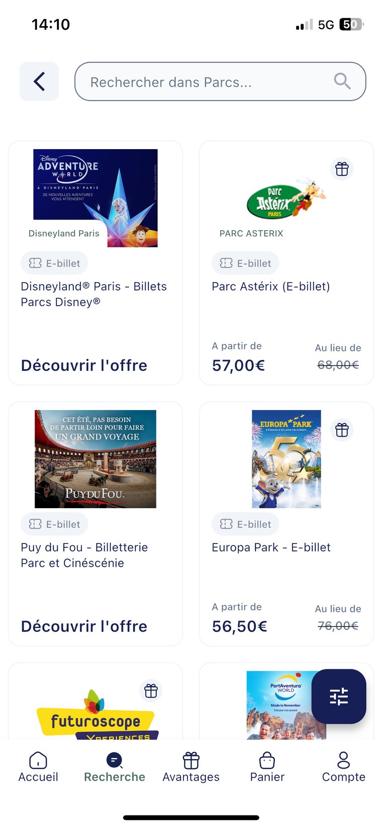 Ancien catalogue Parcs, avant la refonte